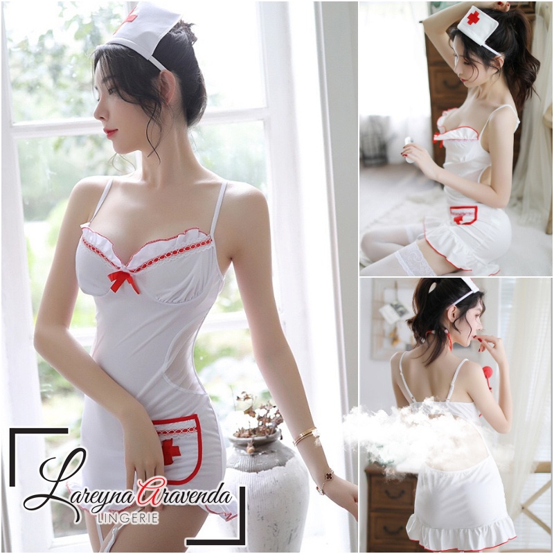 Lareyna Aravenda Set Lingerie + Bando + G String Seksi Fit S/M/L/XL Model Costume VIP Nurse LG474