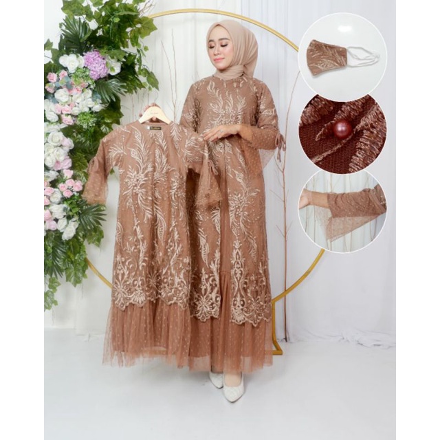 QB. GAMIS COUPLE IBU DAN ANAK EDISI LEBARAN GAMIS PESTA BROKAT EVIOLA COUPLE FASHION MUSLIMAH MODERN