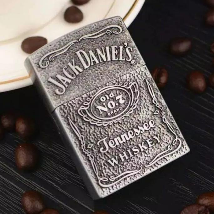 Mancis Model Zippo Gas Motif Jackdaniels K0Rex Gas Isi Ulang