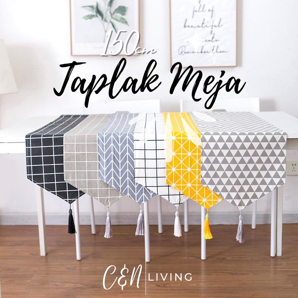 [PRODUK ABD7N] TAPLAK MEJA RUANG TAMU PERSEGI PANJANG MINIMALIS TABLE RUNNER RUMBAI MOTIF KOTAK AEST
