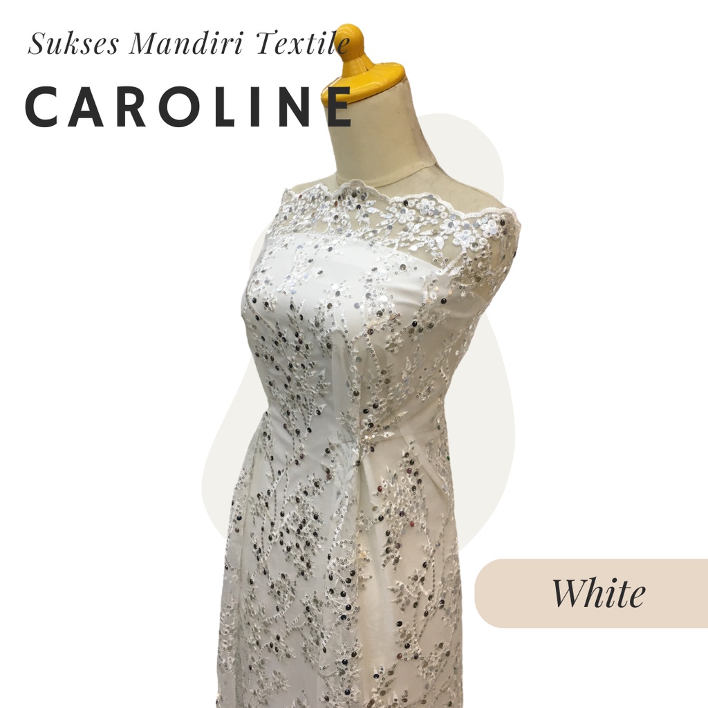 [CAROLINE] Brukat Tile Premium Mewah Tile Payet Sequin Warna White Putih | Harga ½ meter = 50 cm (Ba