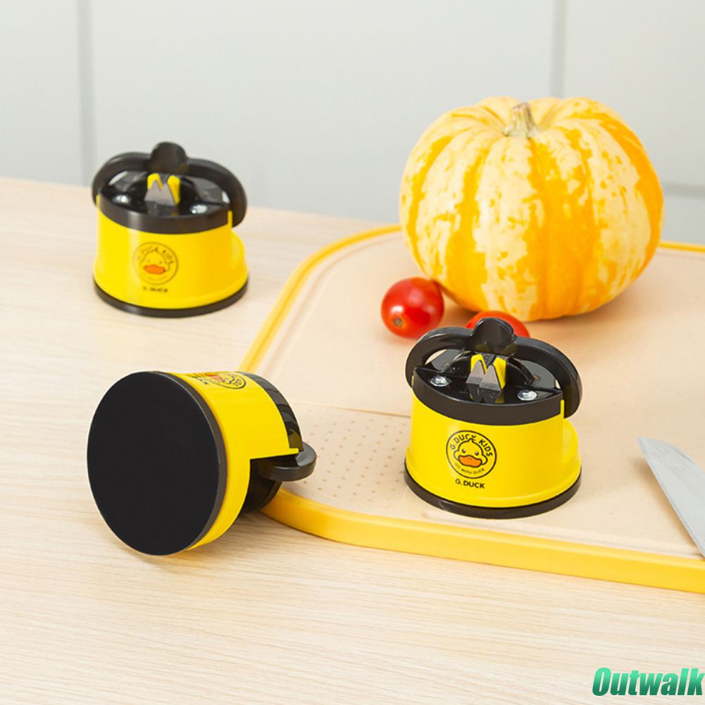 ღ Mini Kuning Bebek Rautan Dua Sisi Gerinda dengan Alas Cangkir Hisap Baja Tungsten Batu Asah Asah Alat Dapur Aksesoris rumah Gadget