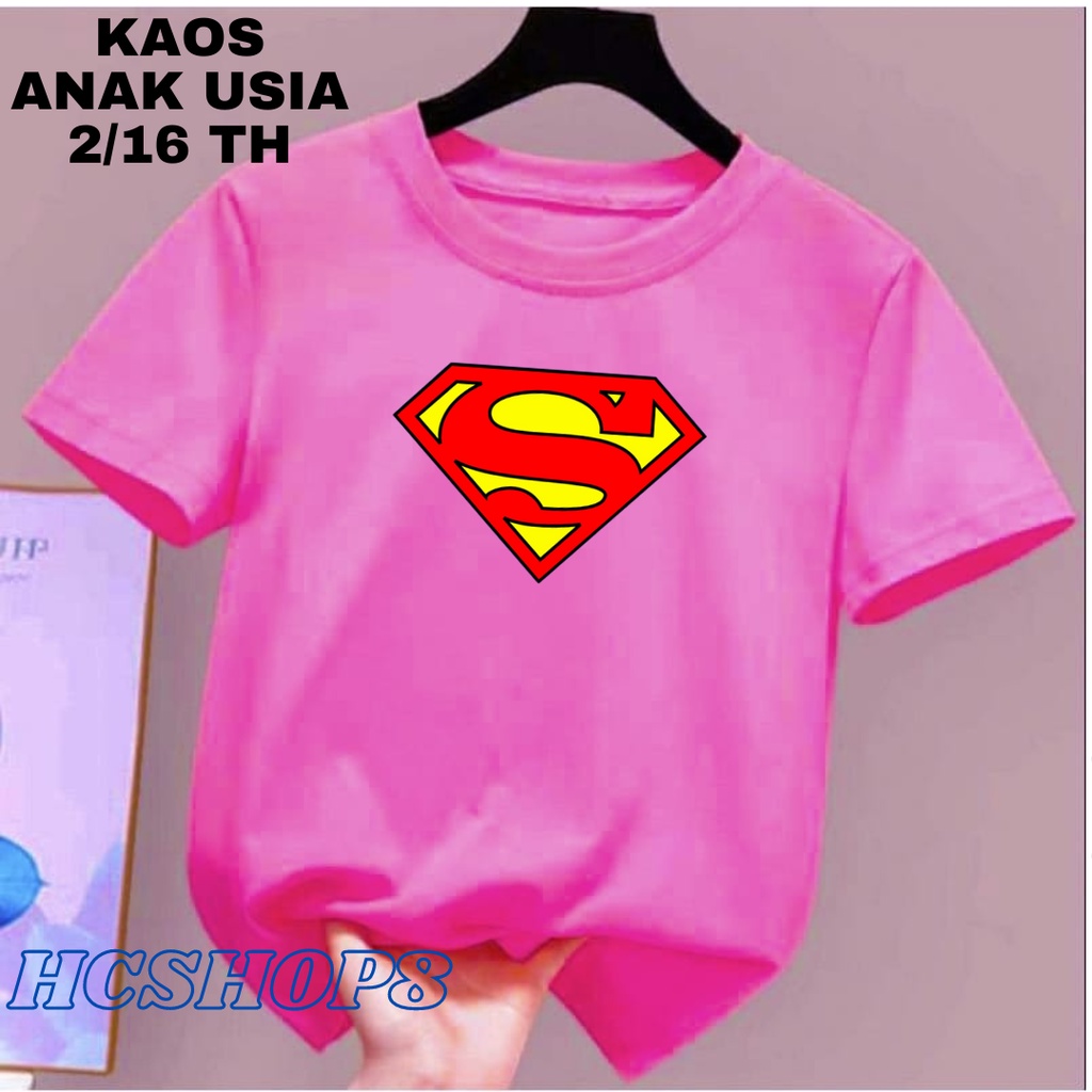 Kaos Anak Gambar Superman Laki Laki Perempuan Usia 2-16th Unisex Cowok Cewek