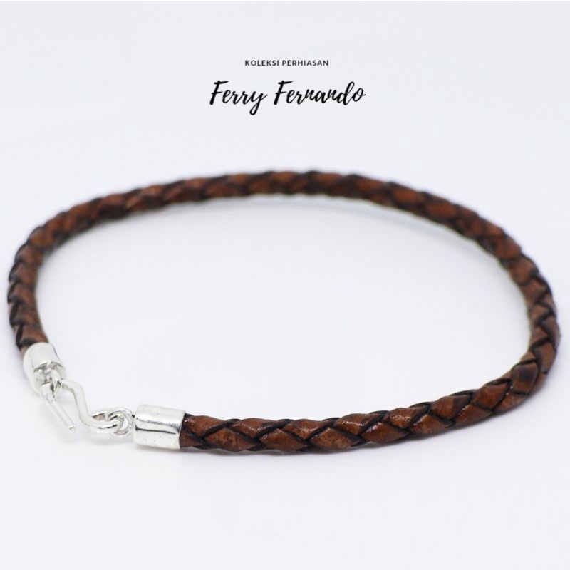 Gelang Pria Kulit Kait Perak 925 Sterling Silver Gk.01