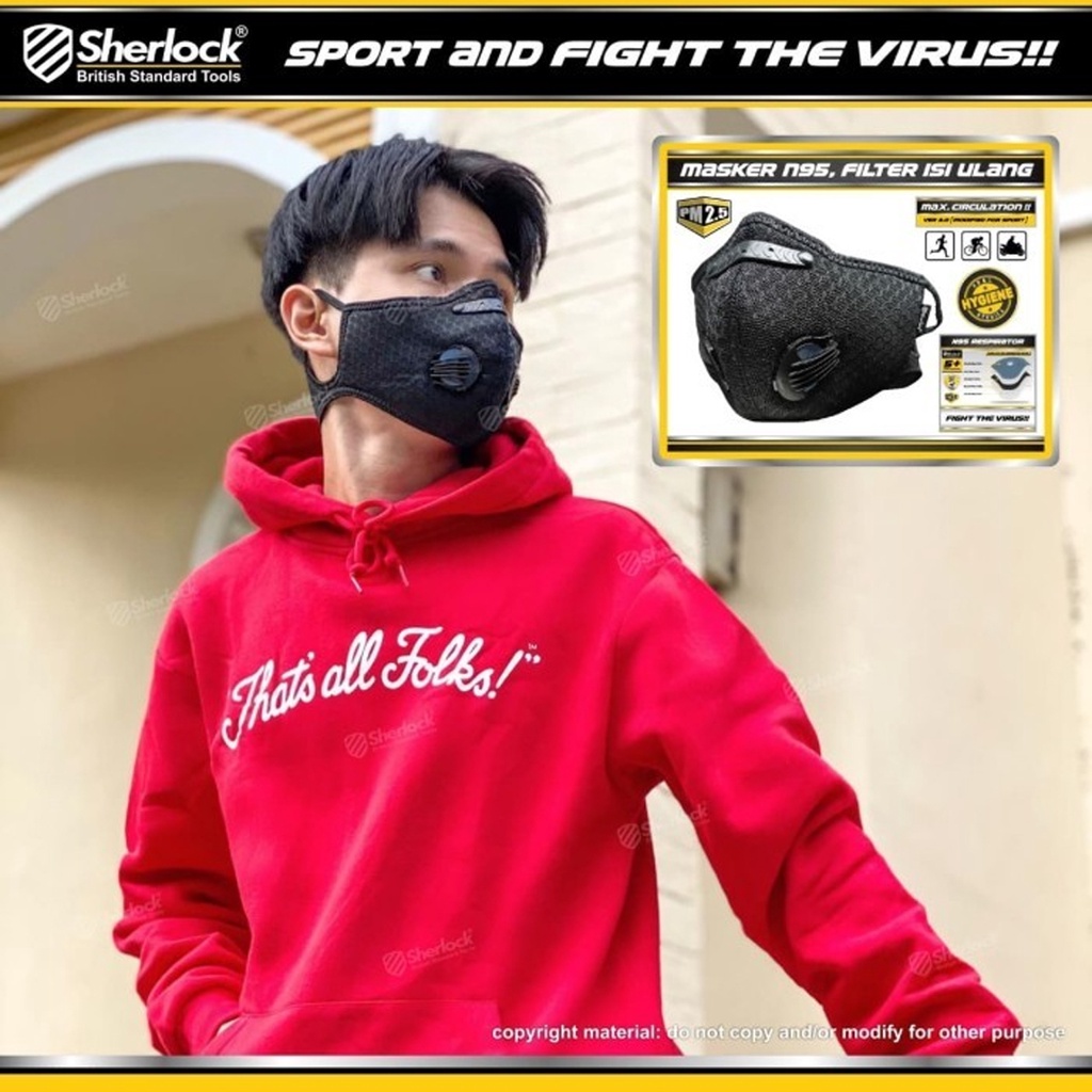 Masker Sport Sherlock Olahraga Sepeda Dual Valve Filter Carbon N95