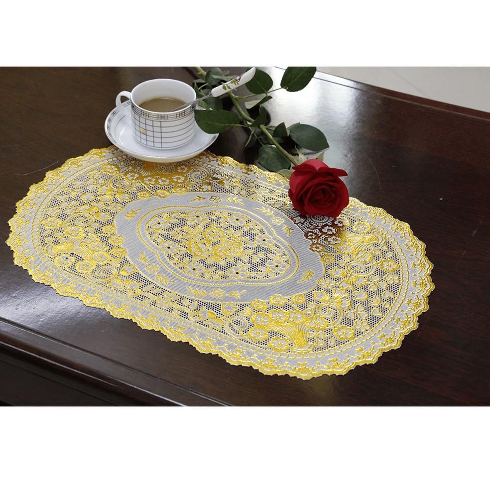 (SerbaSerbi)Alas Meja Ruang Tamu Dekorasi Rumah Mewah &amp; Elagant Gold Silver Table Mat / Taplak Meja Motif Kotak Dan Oval 30 x 45 Cm Terlaris