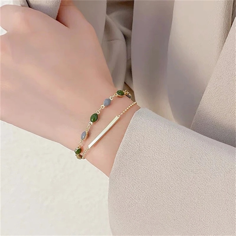 Gelang Pesona Kristal Fashion/Wanita Warna Emas Manik-Manik Rantai Berlapis Ganda Perhiasan Gelang Yang Dapat Disesuaikan