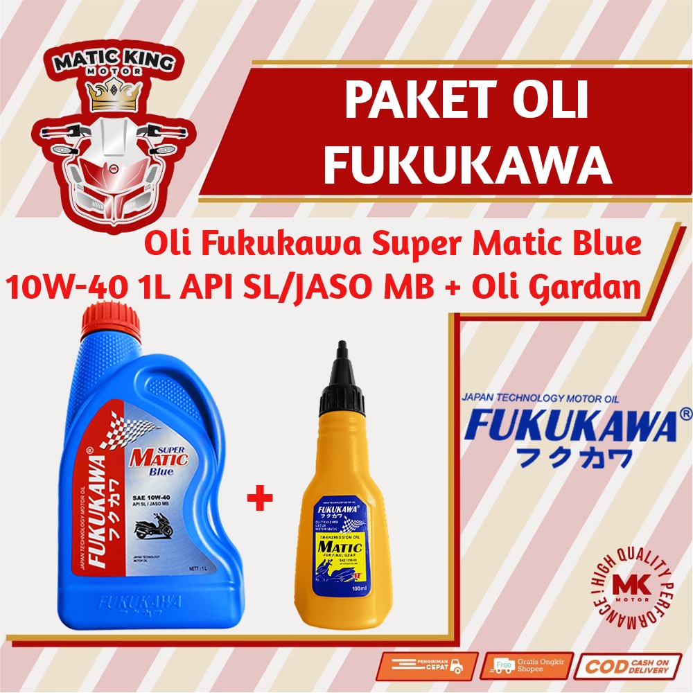 Paket Oli Mesin Gardan Super Matic Blue 10W-40 API SL/JASO MB 1L + 100 ml 120 ml 200 ml Fukukawa