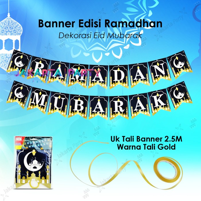 Bunting Flag Ramadhan Hitam / Banner Ramadan Mubarak / Bunting Lebaran