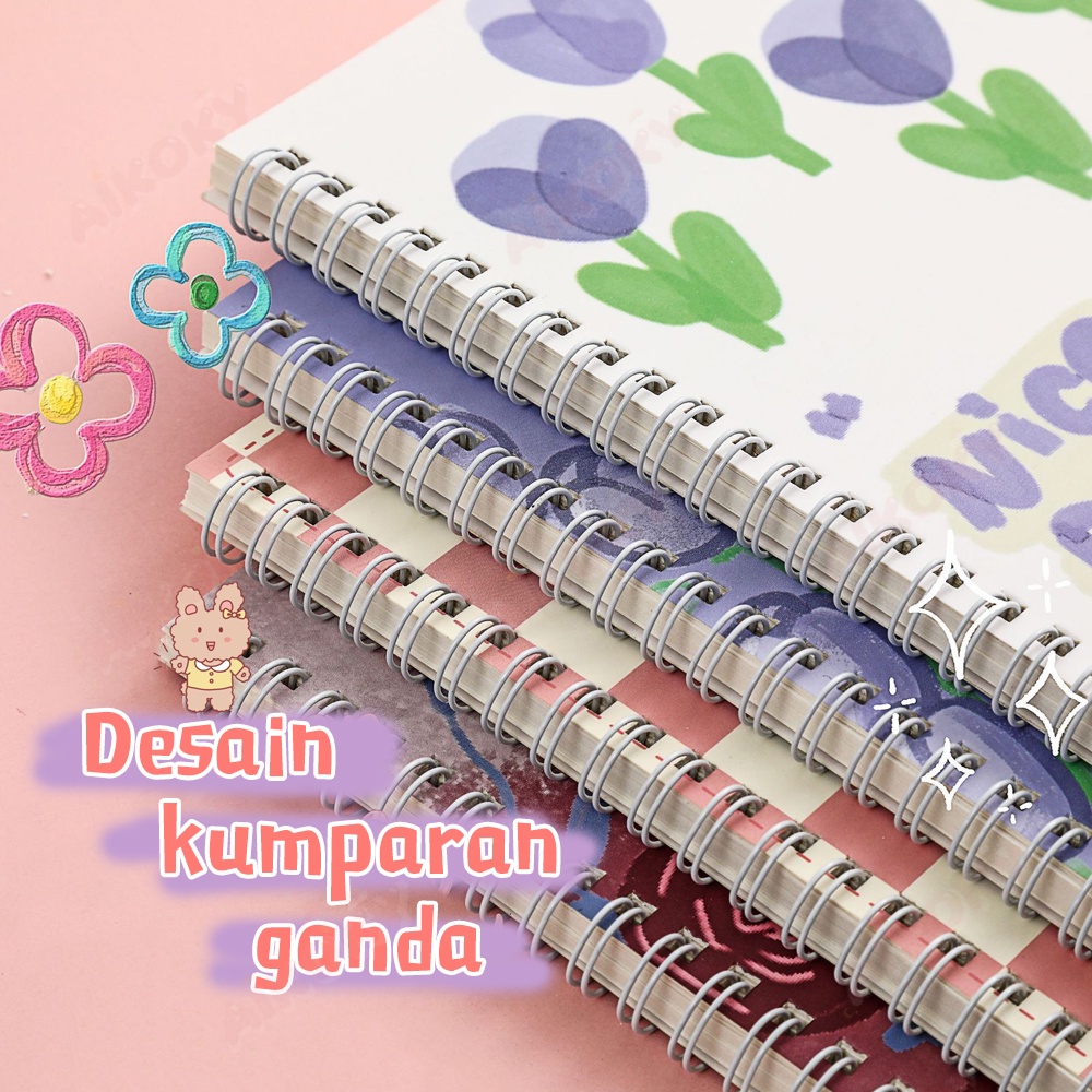 Aikoky Buku Tulis Ring Motif A5/Notebook Ring Motif Lucu 60 Lembar