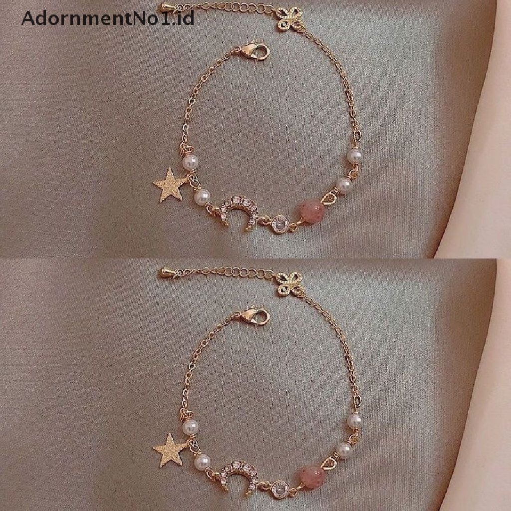 [AdornmentNo1] Fashion Bintang Bulan Zirkon Liontin Gelang Lucu Mutiara Paduan Gelang Untuk Gadis Pesta Perhiasan Hadiah FashionZone [ID]