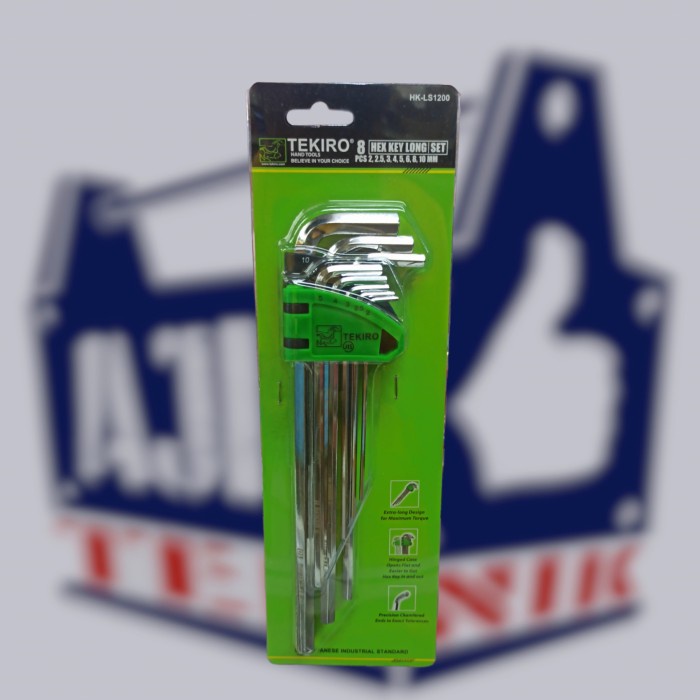 Tekiro kunci L set 8 pcs (2 - 10 mm) hex key long set asli tekiro