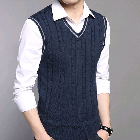 SN - VEST CABLE WOLL PREMIUM / Rompi Rajut pria tali kepang