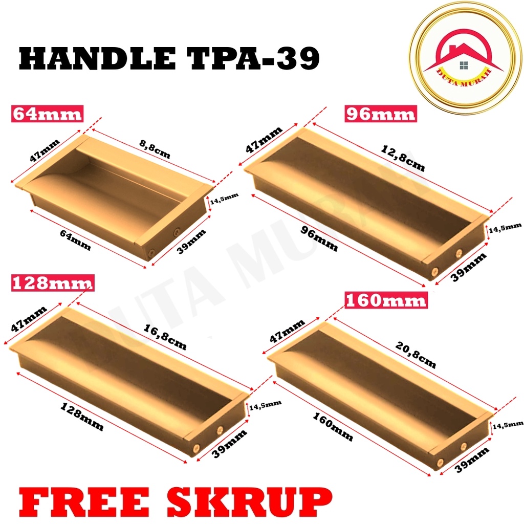 TARIKAN LACI TANAM / HANDLE LACI TANAM TPA 39 BLACK DAN GOLD HUBEN