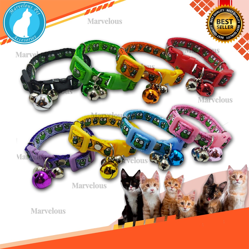 Kalung kucing motif Keroppi kualitas premium 3 lonceng / pet collar motif Keroppi