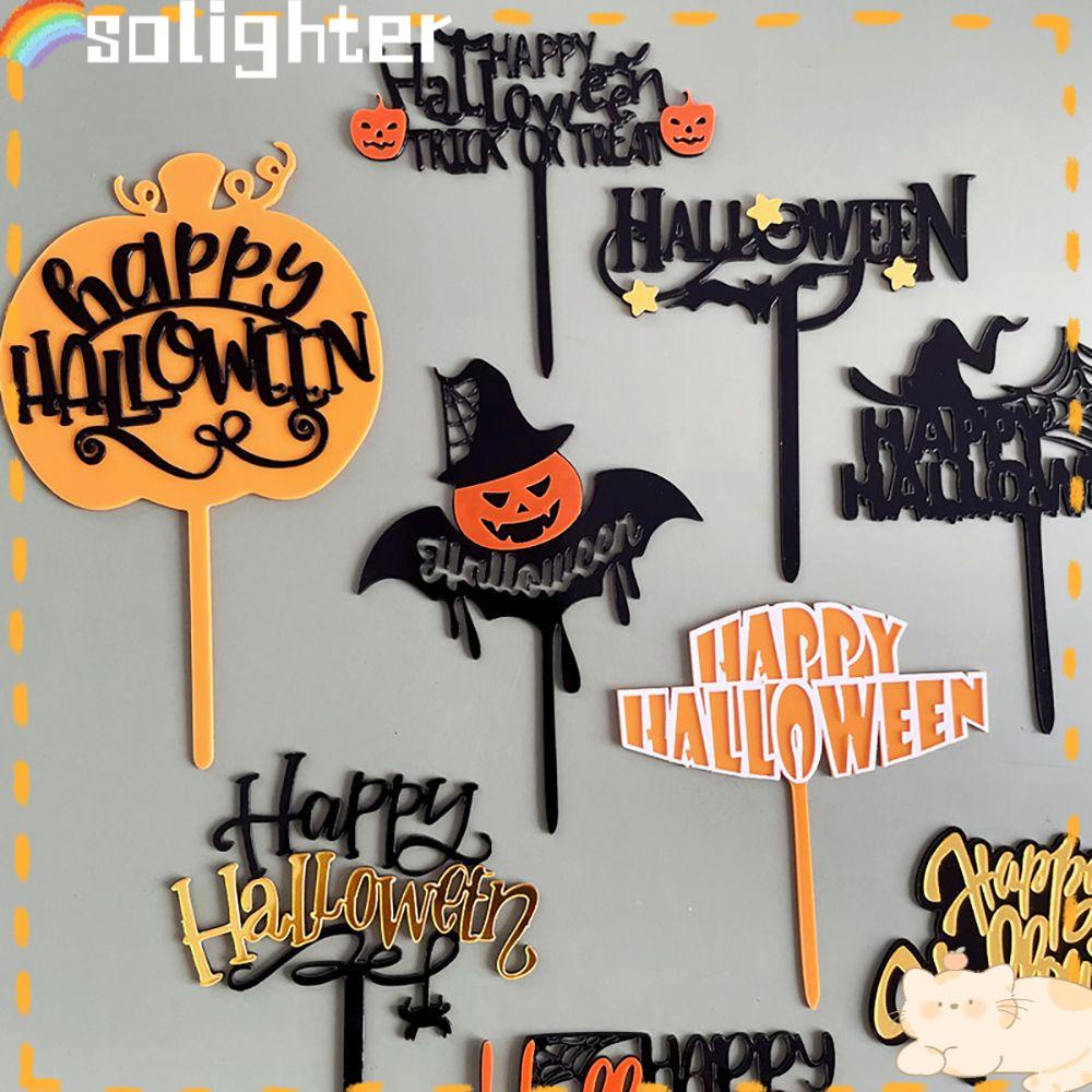 Solighter 5PCS Halloween Hiasan Kue Festival Akrilik Labu Penyihir Penyisipan Kartu Hias