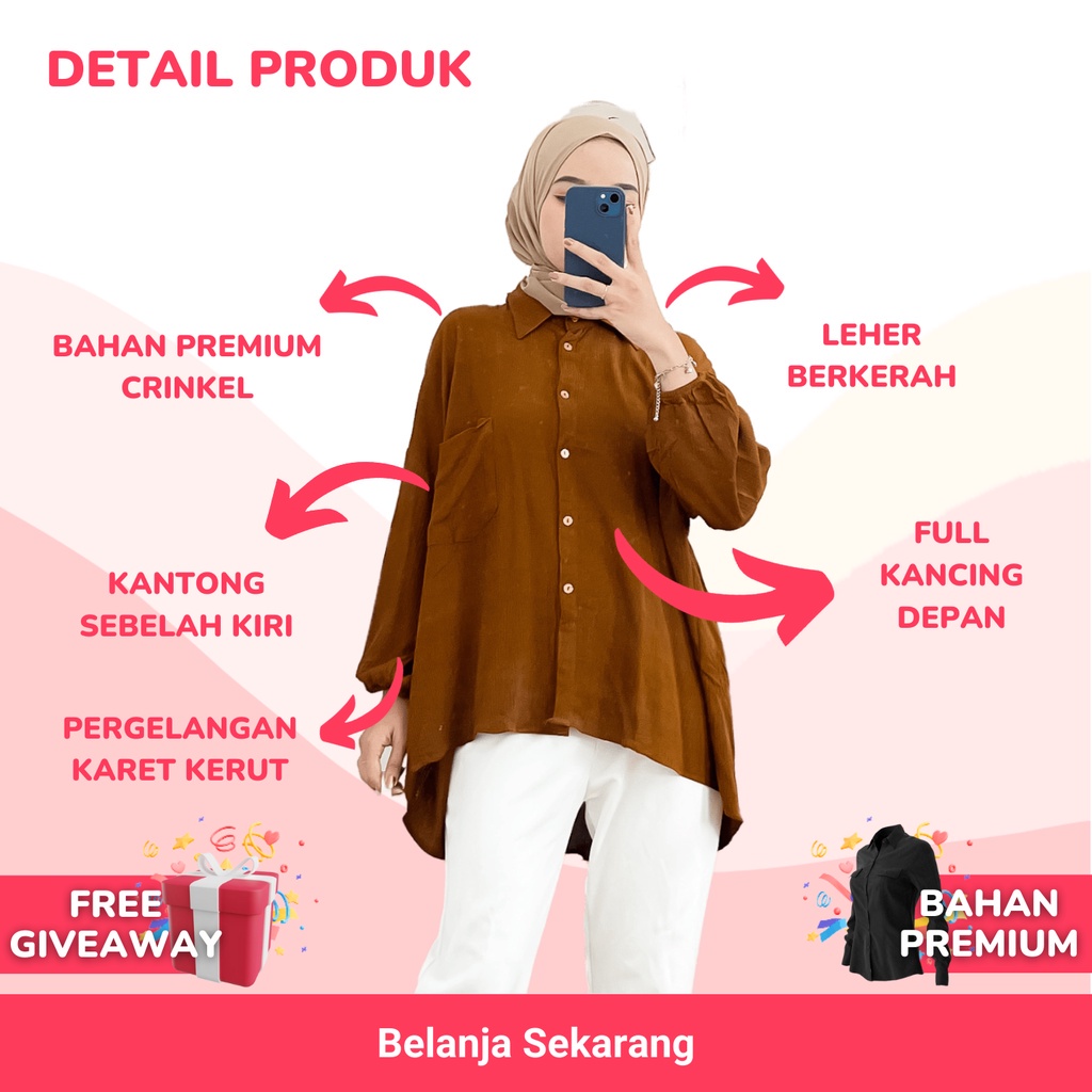 VIERA BLOUSE ATASAN WANITA OVERSIZE LENGAN BALON PANJANG KATUN RAYON CRINCLE AIRFLOW VISCOSE PREMIUM