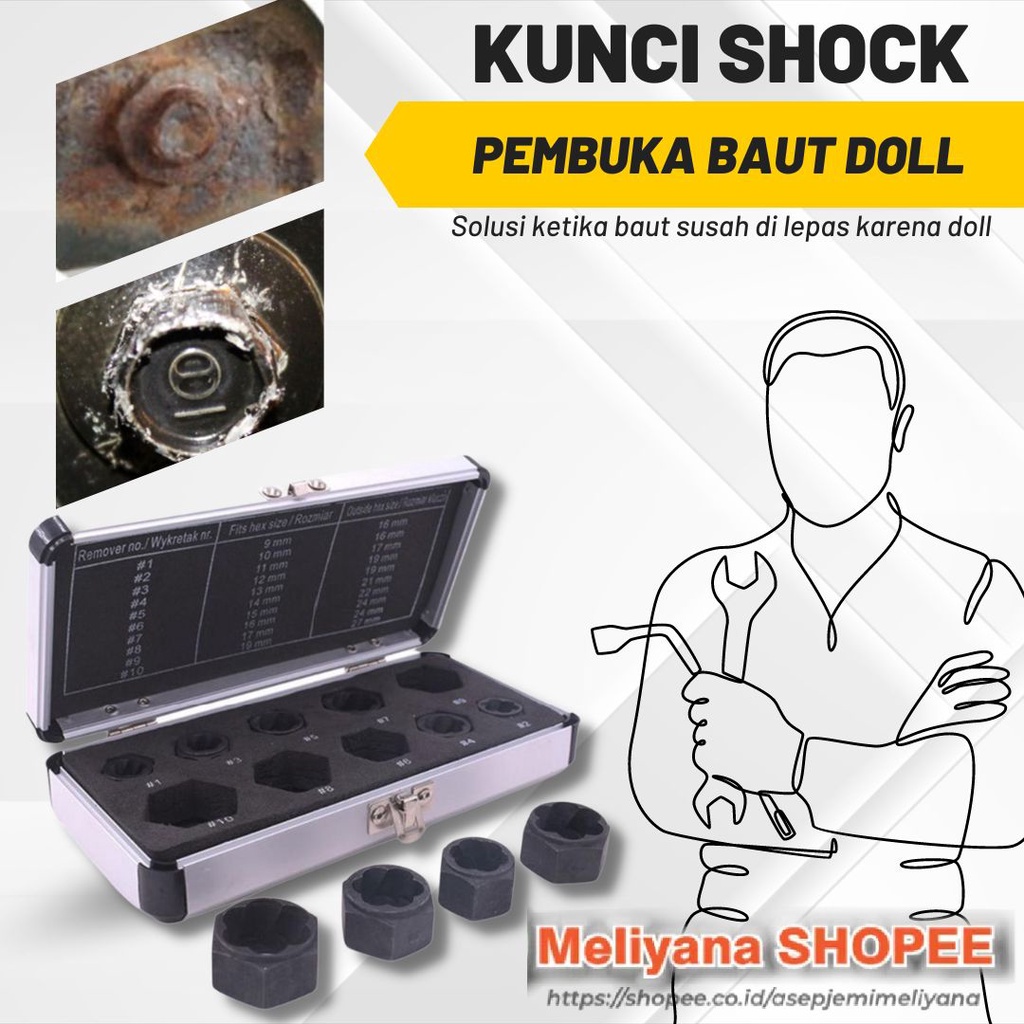 ORIGINAL Mata Bor Kunci Alat Pencabut Baut Mur Rusak 10pcs BOX Set