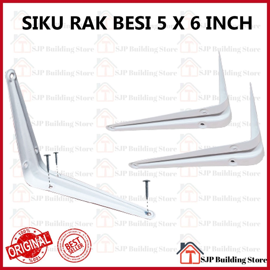 Siku Rak Putih Besi L Uk. 5x6 Inch l Shelf Bracket l Penyangga Ambalan 1 Pcs