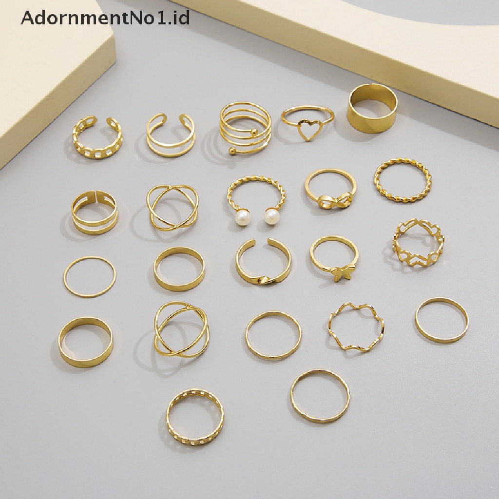 [AdornmentNo1] 22pcs Set Vintage Hollow Hati Butterfly Rings Set Untuk Wanita Metal Warna Silver Geometris Bentuk Spiral Ring rendy Jewelry [ID]