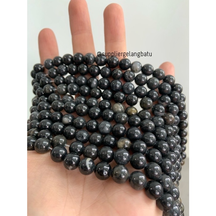 bahan batu BLACK TOURMALINE 8mm bongkah akik natural tormalin HITAM