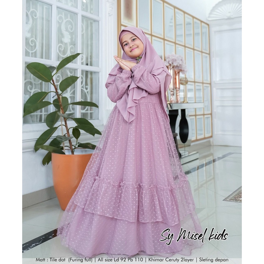 GAMIS SYARI ANAK MISEL MOTIF POLKADOT SET KHIMAR