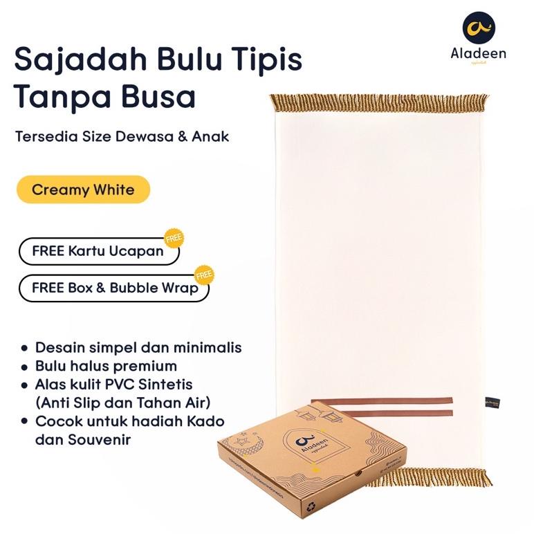 Sajadah Aladeen Bulu Tipis (Tanpa Busa) - PUTIH KREM Size Dewasa FREE Kartu Ucapan –ISL.16Ja23ᴸ