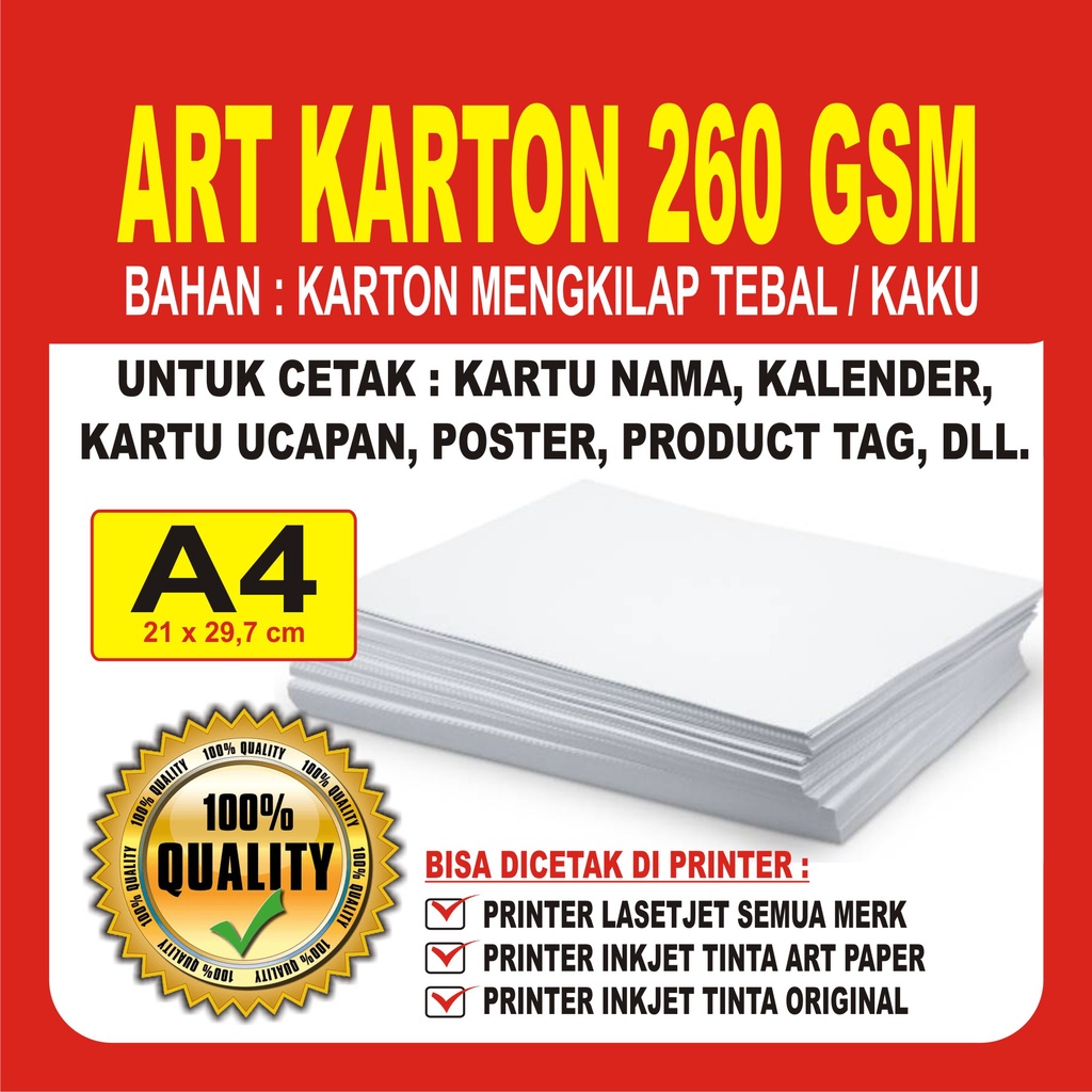 

Art Karton 260 gsm A4 / Kertas Art Carton Paper Glossy 260 gram