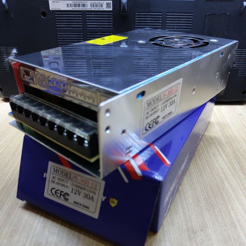 Power suplay 12v 30A jaring + fan slim body kilap