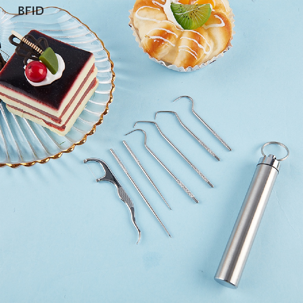 [BFID] 8pc Set Tas Tusuk Gigi Logam Stainless Steel Portabel Dapat Digunakan Kembali Untuk Piknik Outdoor [ID]