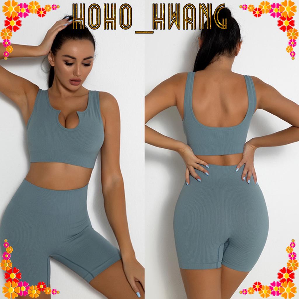 prakasademon - hoho_hwang bra set olahraga wanita yoga & running setelan celana + bra sport