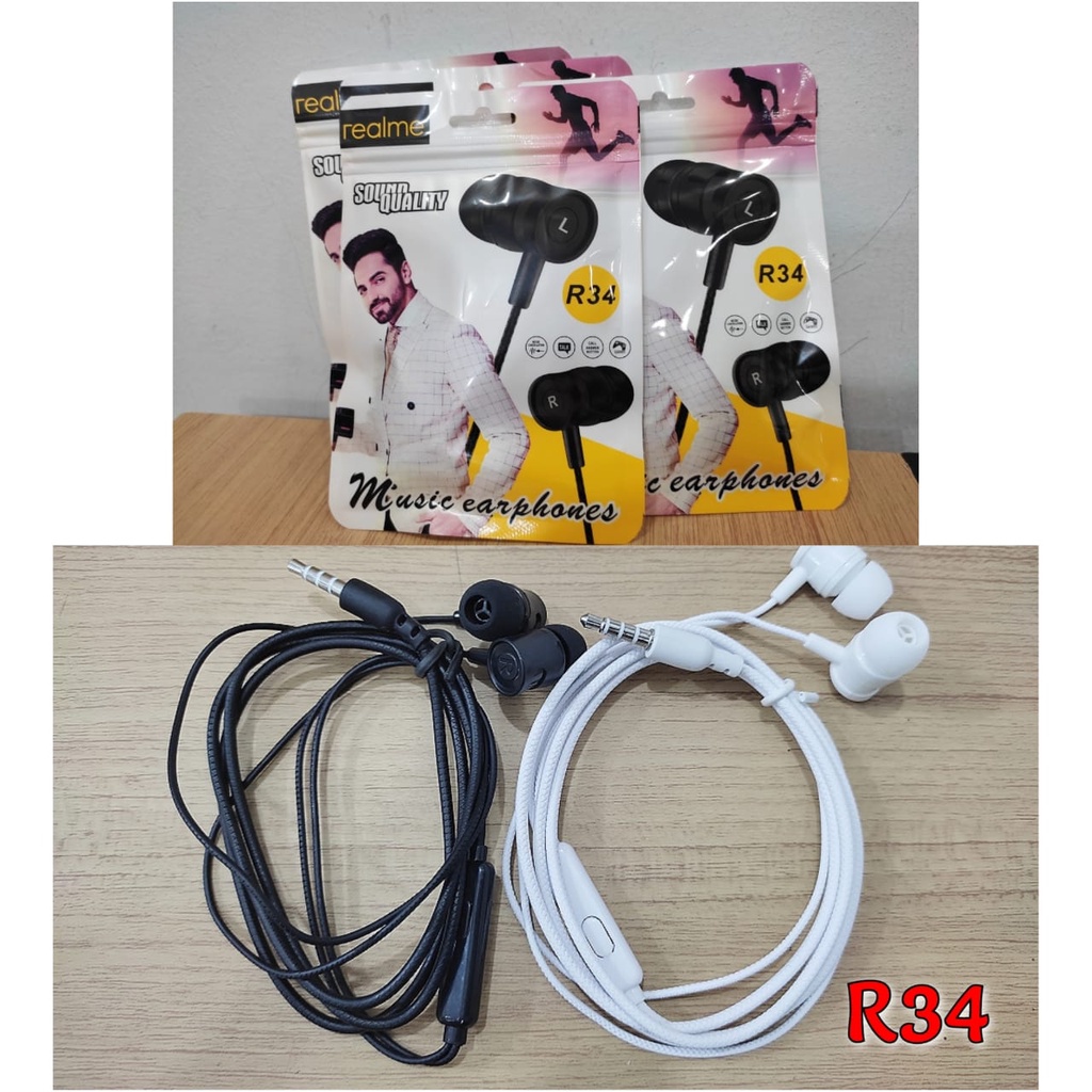 Headset/ HF/ Henset/ Handfree Realme R-34 Buds Extra Bass Music Earphone