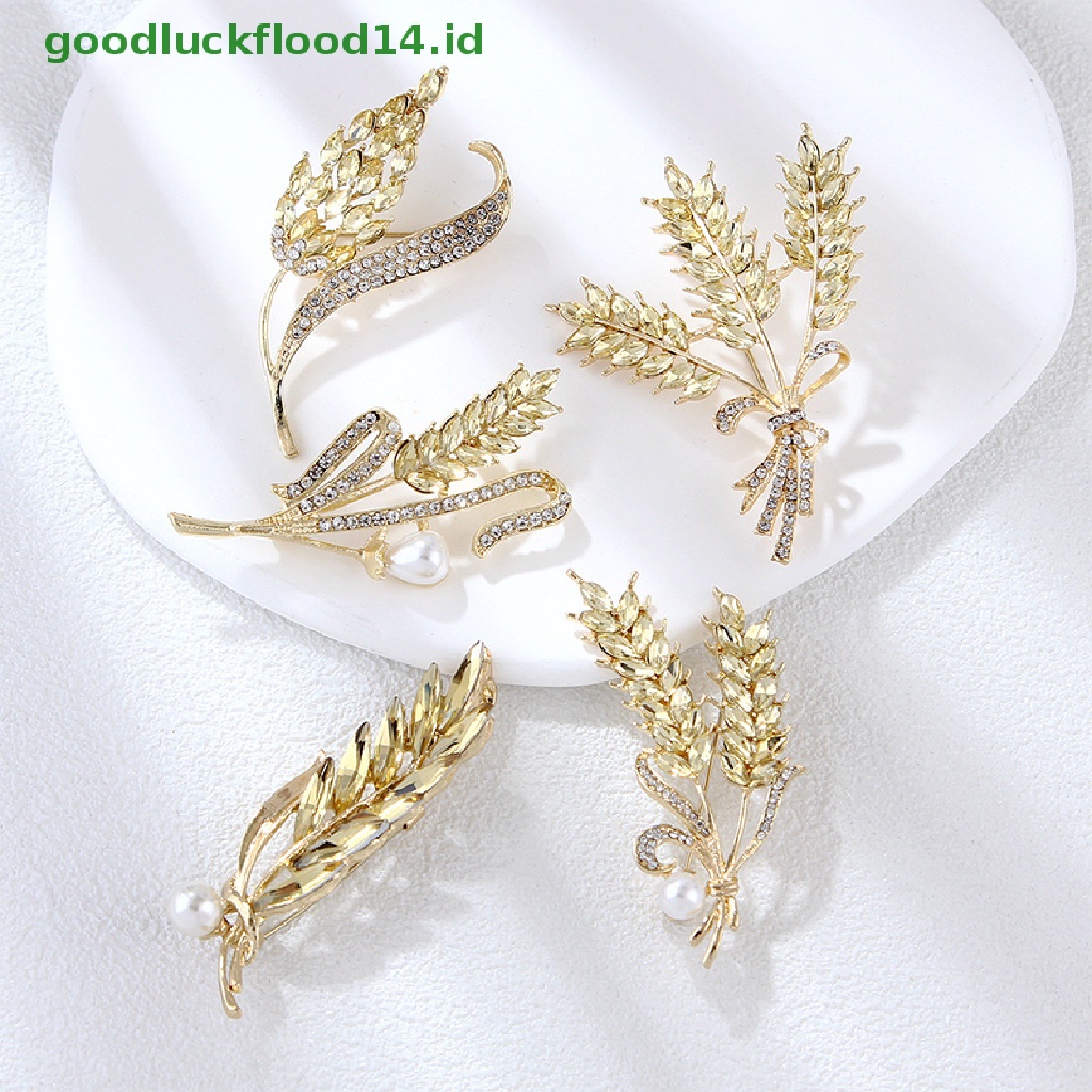 [GOOGFOUR] Golden Ear Of Wheat Bros Wanita Halus Berlian Imitasi Gandum Telinga Bros Kerah Pin Jas Bros Perhiasan [TOP]