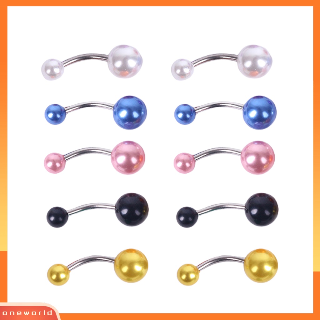 [oneworld] 10pcs/set Fashion Pendek Menawan Akrilik Double Bead Belly Button Ring Pusar Bar Ring