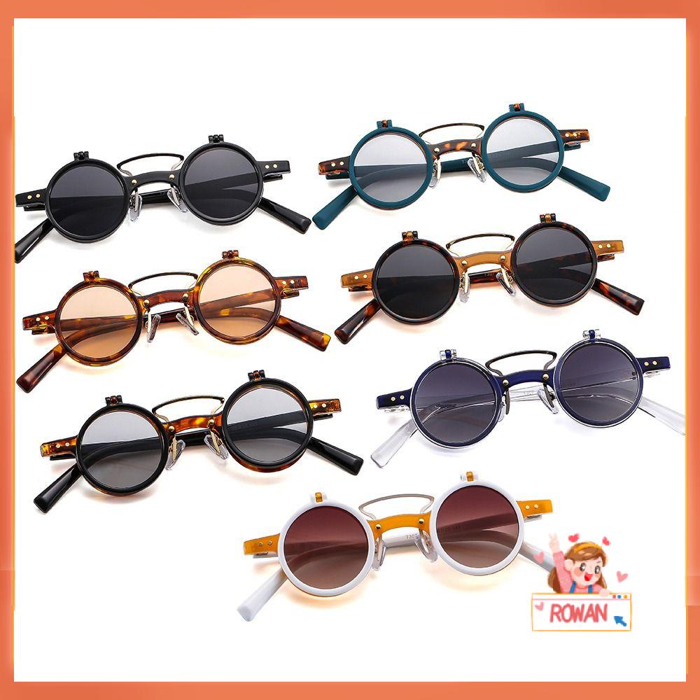 R-flower Steampunk Flip-Up Sunglasses UV400 Kacamata Vintage Retro Paku Keling Punk Eyeglasses