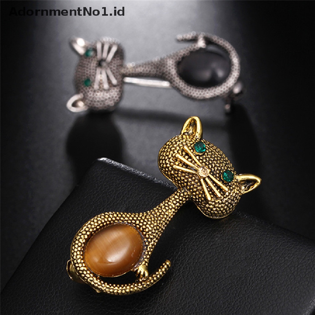 [AdornmentNo1] Cat Eye Stone Brooch Pin Hewan Bros Kerah Klip Pernikahan Opal Wanita Bros [ID]