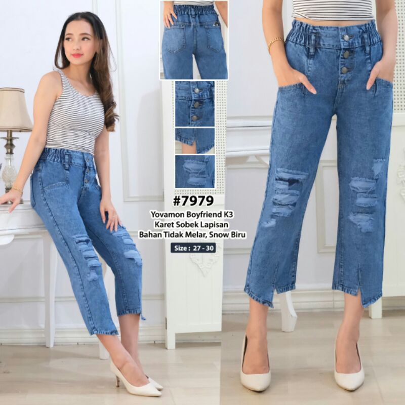 CP YOVAMON BOYFRIEND KARET SOBEK JEANS 7979