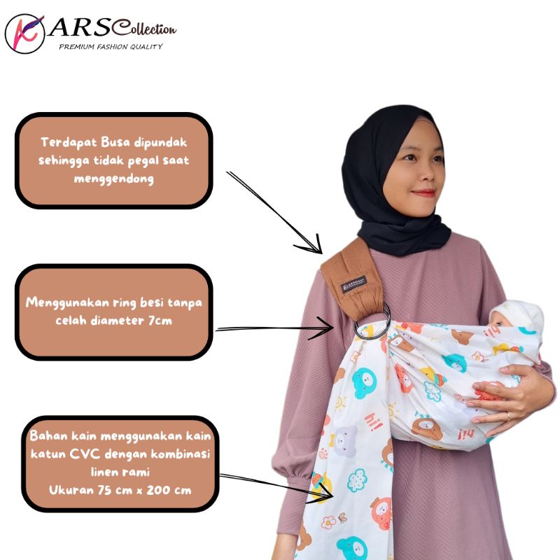 Gendongan Bayi Ring Sling Motif Dengan Busa Dipundak Anti Pegal