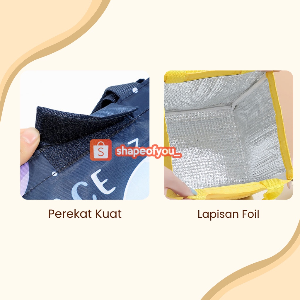 Tas Bekal Makanan Anak Lunch Bag Karakter Alumunium Foil Tahan Panas Dingin Motif Lucu Set Bekal