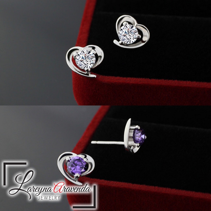 Anting Wanita Silver S925 Model Love Kristal Crystal Anti Karat Non Alergi AT017