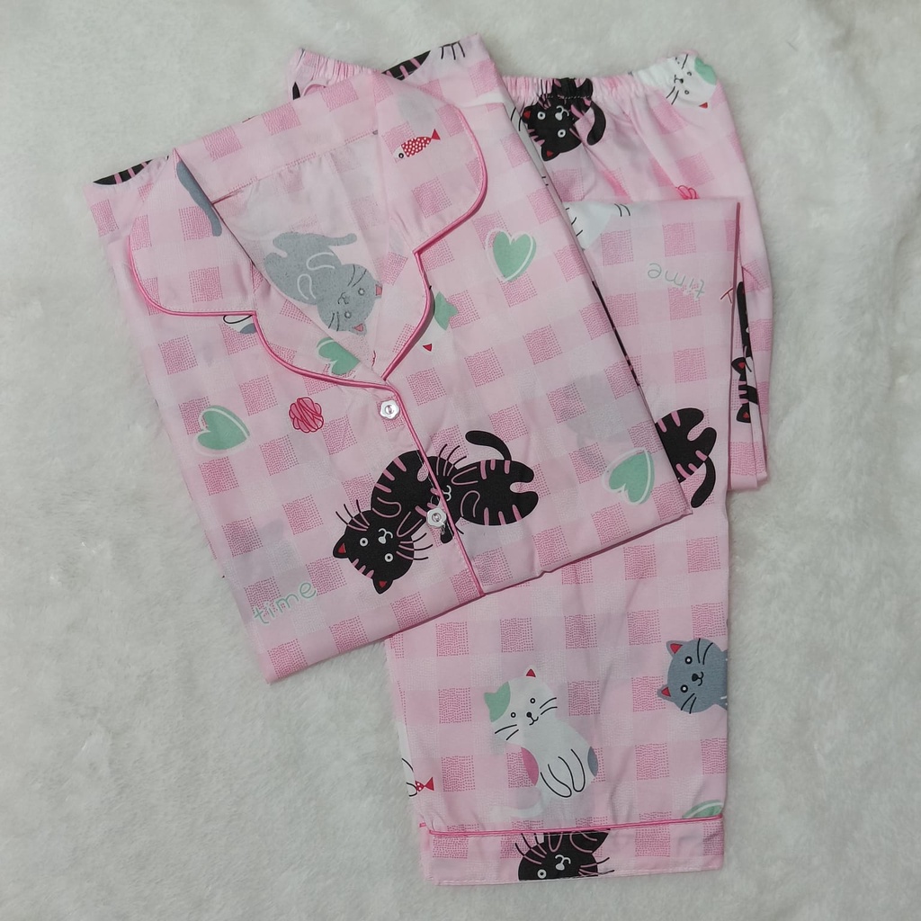 BJ - Piyama CP Wanita Motif Karakter - Setelan Baju Tidur Lengan Pendek Celana Panjang - Bahan Katun