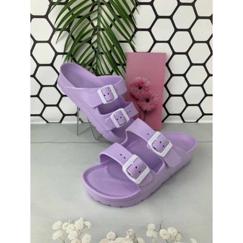 9559-Tinggi 4.5CM Sandal Karet Wanita Slop Terbaru Gesper Sendal Karet Selop Ban Dua Promo Sen