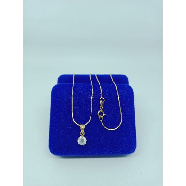 kalung rantai kasandra bulat+liontin solitaire mp/perak asli silver 925 lapis emas/perhiasan fashion wanita terbaru