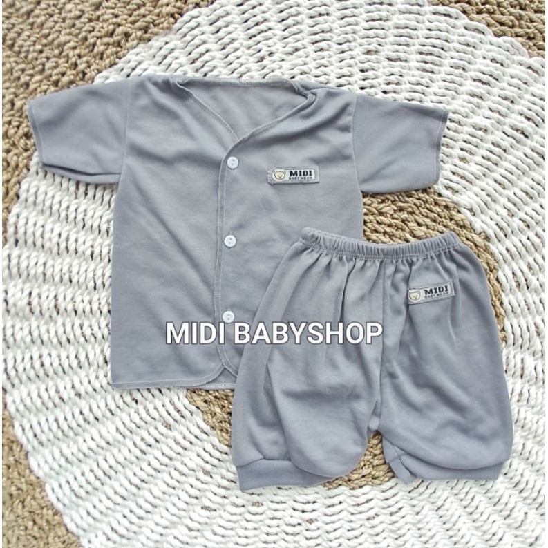 Serian Abu - 3 Stel Setelan Baju Bayi Tangan Pendek Celana Pendek Bayi 0 - 3 Bulan Grey Series Midi Babywear