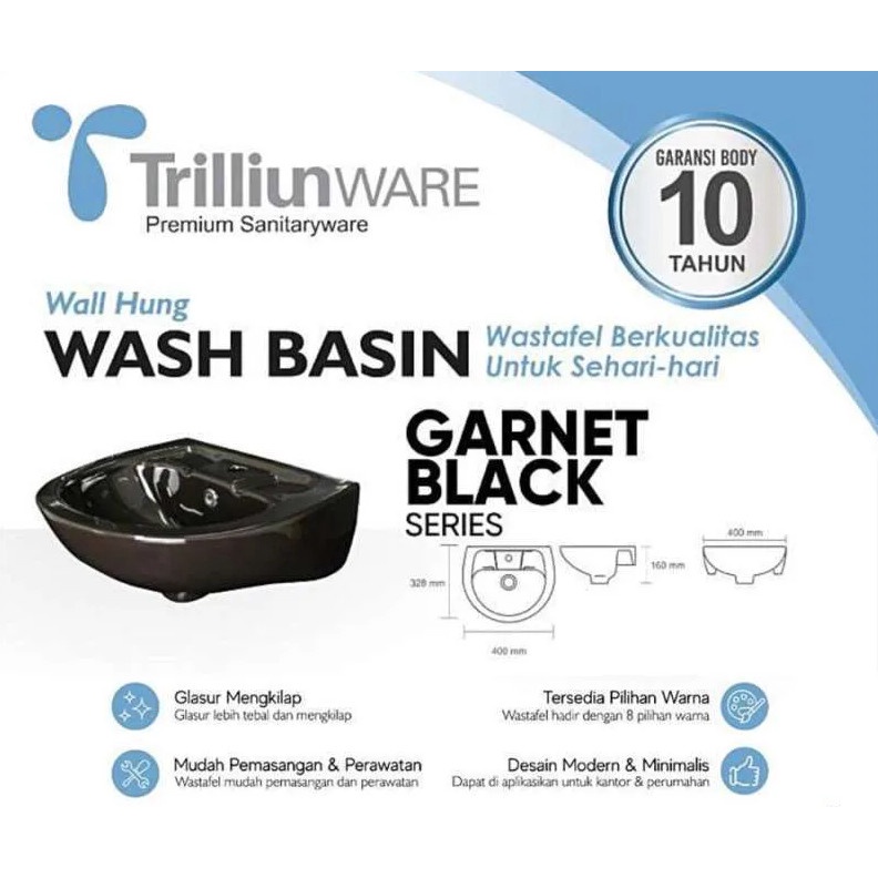 WASTAFEL TRILIUNWARE GARNET / LAVATORY TRILIUN BLACK WHITE HITAM PUTIH