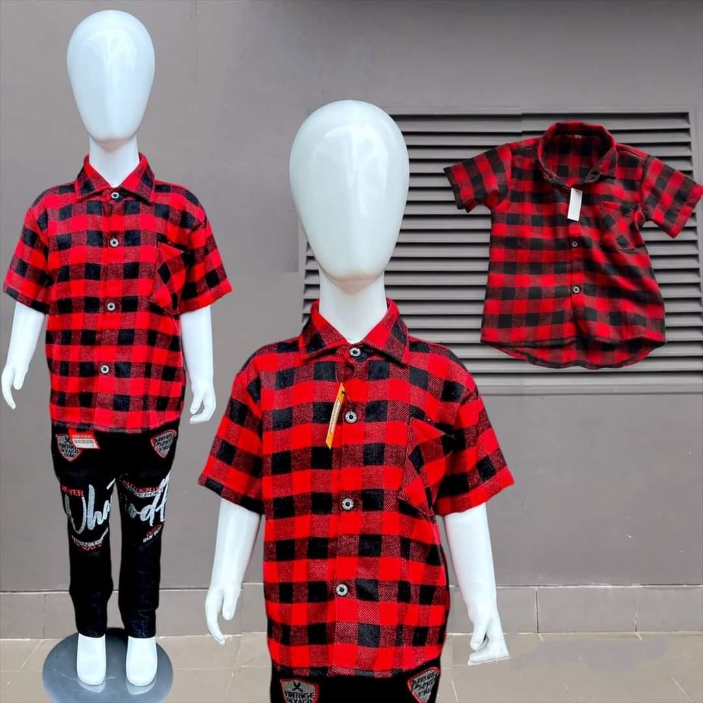 Setelan Kemeja flanel anak laki-laki usia 1 sampai 12 tahun//kemeja flanel//kemeja kotak-kotak//setelan baju laki-laki