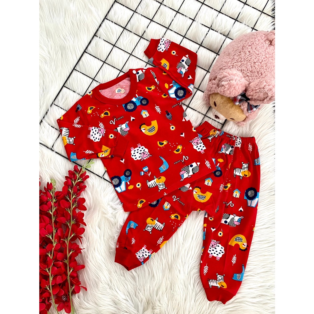 setelan baju anak laki-laki/perempuan lengan panjang celana pempers l3-18 bulan motif printing monkey