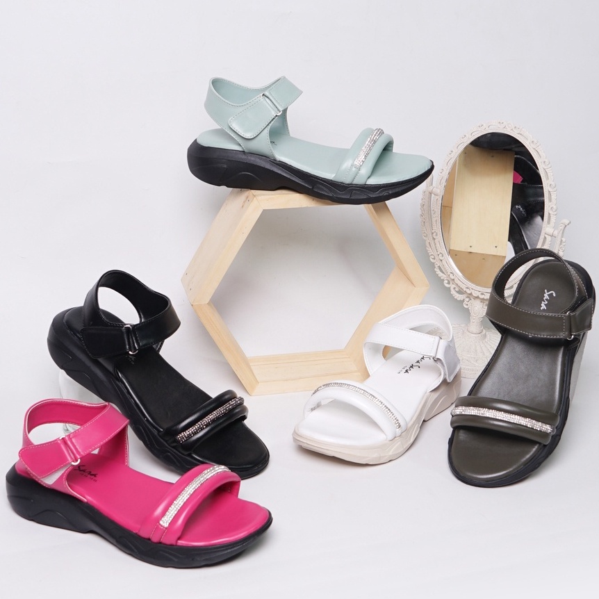 SARASARA YUK - MAYA Sepatu Sandal Wanita Size 36 - 40 Sendal Wedges Sara Model Blink Tali Strap Belakang Hak Tinggi Sole 4cm Sandal Gunung Velcro 37 38 39 Warna Fuschia Pink Belleza Kekinian Premium Terbaru Shoes Ori Original Mall Official Store