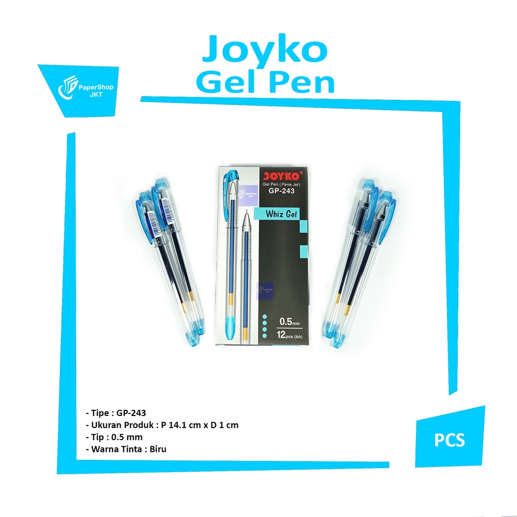 

JOYKO - Gel Pen Whiz gel Warna Biru GP 243 - Lusin