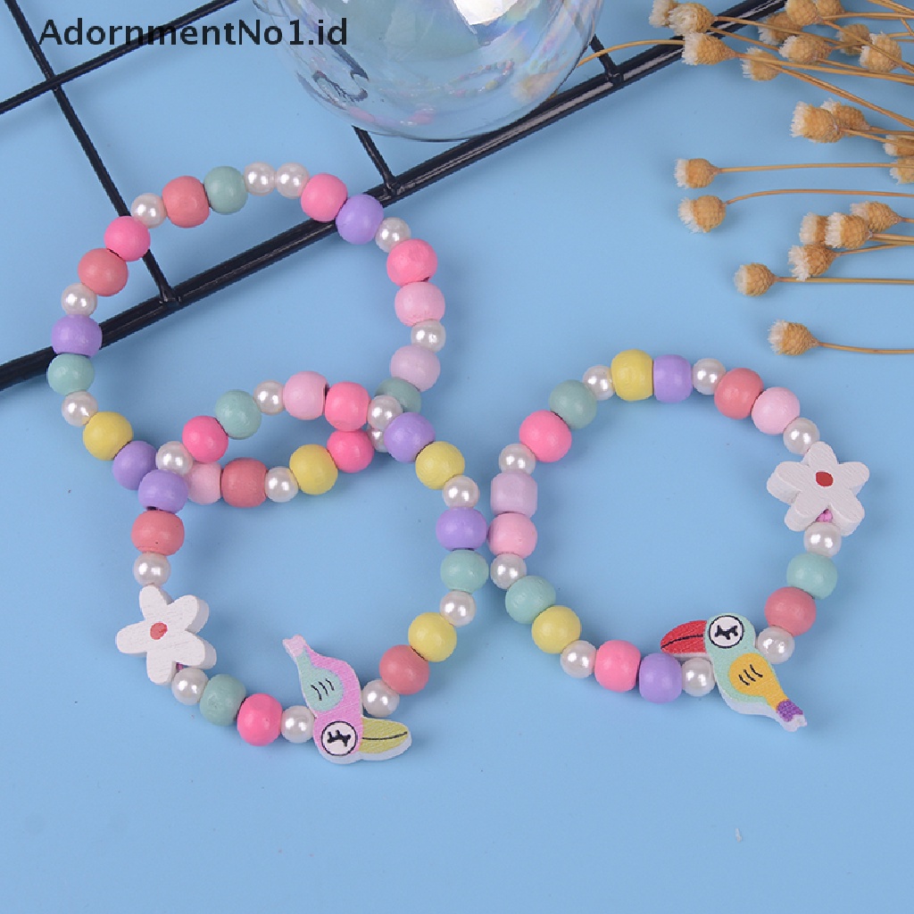 [AdornmentNo1] 3 Pcs Kartun Burung Manik-Manik Bunga Gadis set Perhiasan Anak Anak Gelang [ID]